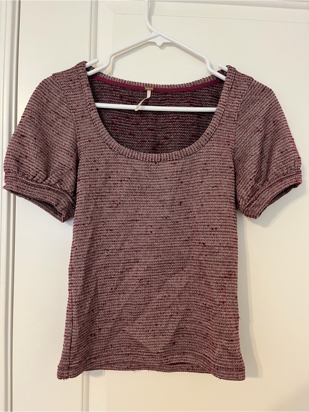Free People Short Sleeve Scoop Neck Knit Top - Mauve Heather